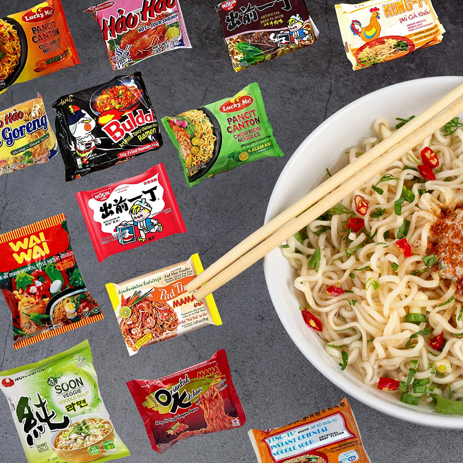 20 Piece Ramen Noodles Bulk Variety Pack Instant Noodle Soup Packets Asian Ramen