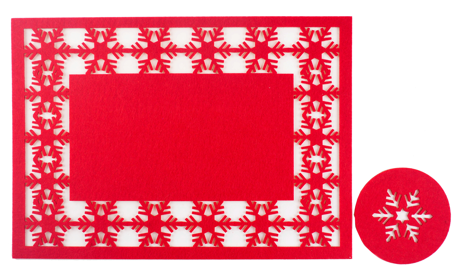 Red Christmas Placemats Coasters - Felt Square Rectangle Snowflake - Set of 4