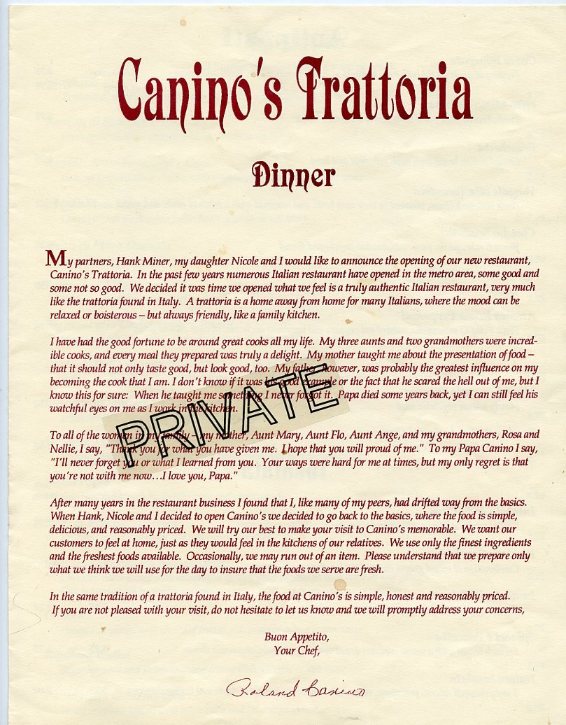 Canino's Trattoria Menu - (Paper) 11