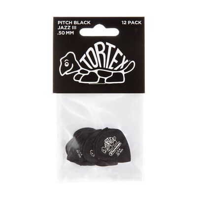 Dunlop 482P50 Tortex Pitch Black Jazz III 3 0,50 mm 12 x Gitarren-Plektren Spieler-Pack