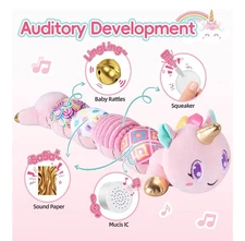 Baby Sensory Toys 0 - 12 Months, Musical Animal Stuffed Plush Unicorn Pink. NOB