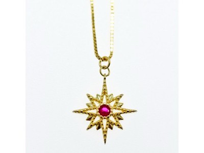 925 Sterling Silber Kette vergoldet Rubin ''Stern'' mit Anhänger