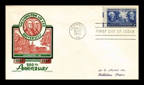 US COVER WASHINGTON & LEE UNIVERSITY FDC SCOTT 982 STAEHLE CACHET CRAFT
