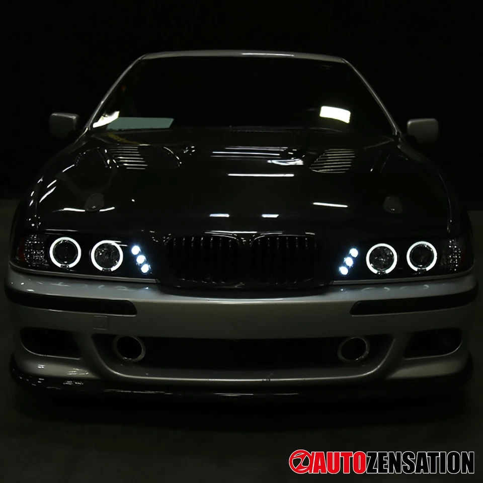 Fit 1996-2003 BMW E39 528i 540i LED Halo Black Projector Headlights Left+Right Foto 4 de 4