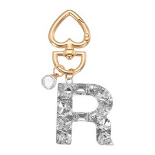 Initial Letter Keychain Cute Heart Crystal Keychain Letter R Silver 