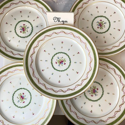 5 Stück Haviland Limoges Vieux Paris Grün Vert Speiseteller D 26 cm/10,2...