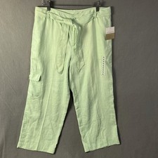 Liz Claiborne Women  s Lizwear Cropped 100 Linen Pants Size 12 Green NWT