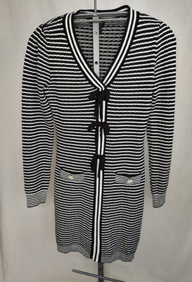 Nicole Miller NY Black/White Stripe Sweater Dress Size Med Pearl Buttons Career