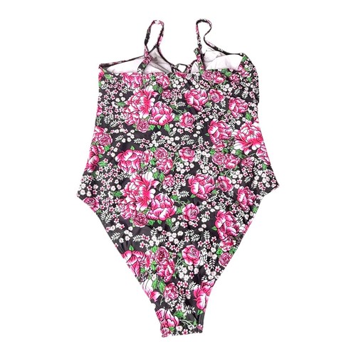 NEW WDIRARA Women's Plus 1XL Floral Print Lace Up One Piece SWIMSUIT Tie Front - Picture 4 of 9
