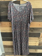 Gray Floral Ditsy V-Neck Empire Waist Long Maxi Dress Woman Plus 1x 2X 3X