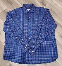 Peter Millar Men's XL Long Sleeve Button Up Cotton Shirt Blue Plaid