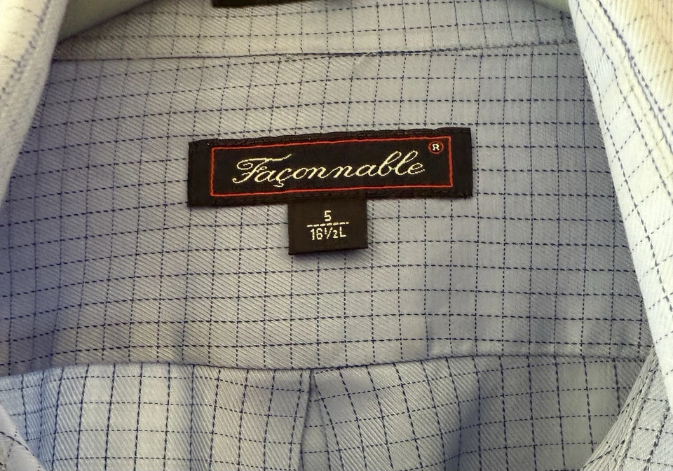 Camisa de vestir vintage —FACONNABLE— para hombre con puños franceses: ~L/XL *Hecha en EE. UU.* Foto 3 de 4