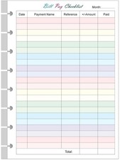 Junior Size Payment Checklist Refills - 50 Sheets/100 Pages Colorful Monthly ...