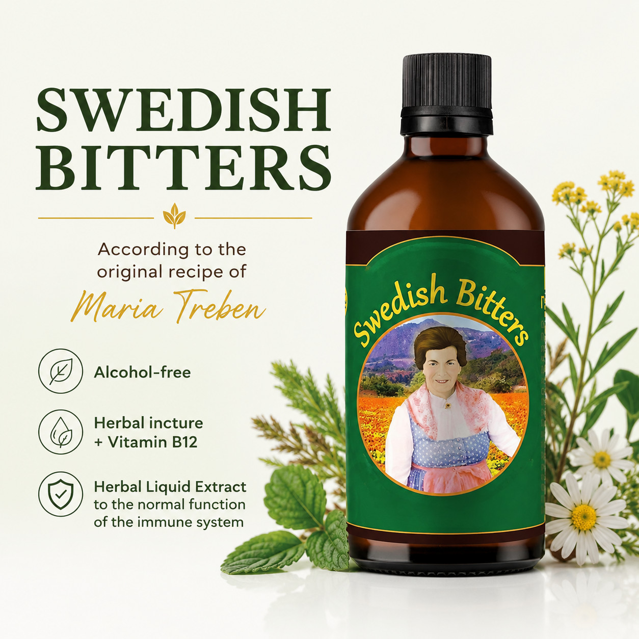 Tincture Swedish bitters Recipe of  Maria Treben +B12  , Immune system, 100 ml