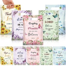 100 Pcs Christian Gift Bags Mother's Day Floral Bible Verse Plastic Bags with Ha