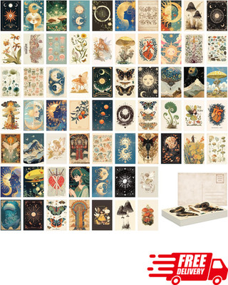 64 Pcs Vintage Art Postcard Set Retro Botanical Butterfly Ephemera for DIY Craft