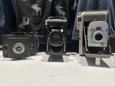 LOT OF 3 VINTAGE CAMERAS: KODAK, POLAROID, ANSCO. Good Condition. AS-IS