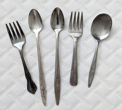 Vintage Oneida Stainless Steel Baby Spoons & Forks Lot Of 5 Toddletime Community