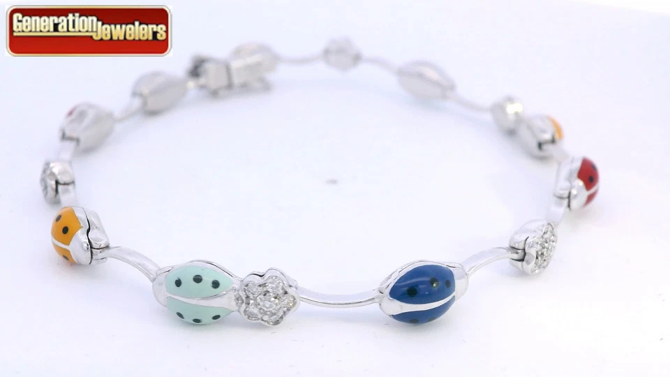 BRAZALETE LADYBUG DIAMANTE H/SI AARON BASHA 1.00CTTW ORO BLANCO 18K 14 GRAMOS Foto 4 de 4