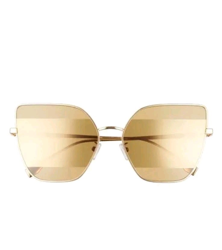 Fendi Stripes 61mm Cat Eye Sunglasses Gold Brown Mirror Lenses-image