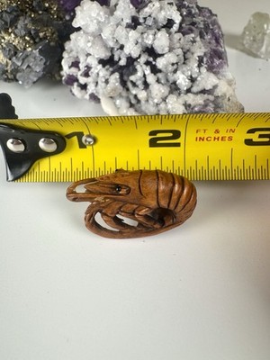 Shrimp Netsuke Hand carved Signed Masamitsu Japanese Boxwood Ebi  Antique