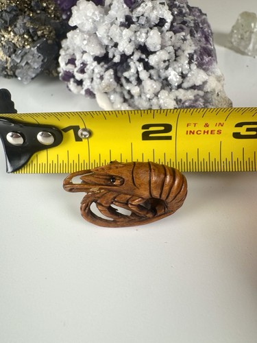 Shrimp Netsuke Hand carved Signed Masamitsu Japanese Boxwood Ebi  Antique