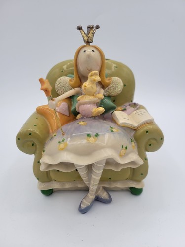 Resin Fairy Bunny & Reading Book Child’s Coin Bank By Blowfish 
