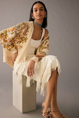 Cárdigan Suéter Anthropologie Pilcro Punto Cable Cocoon M/L Otoño Floral Otoño - Imagen 3 de 12