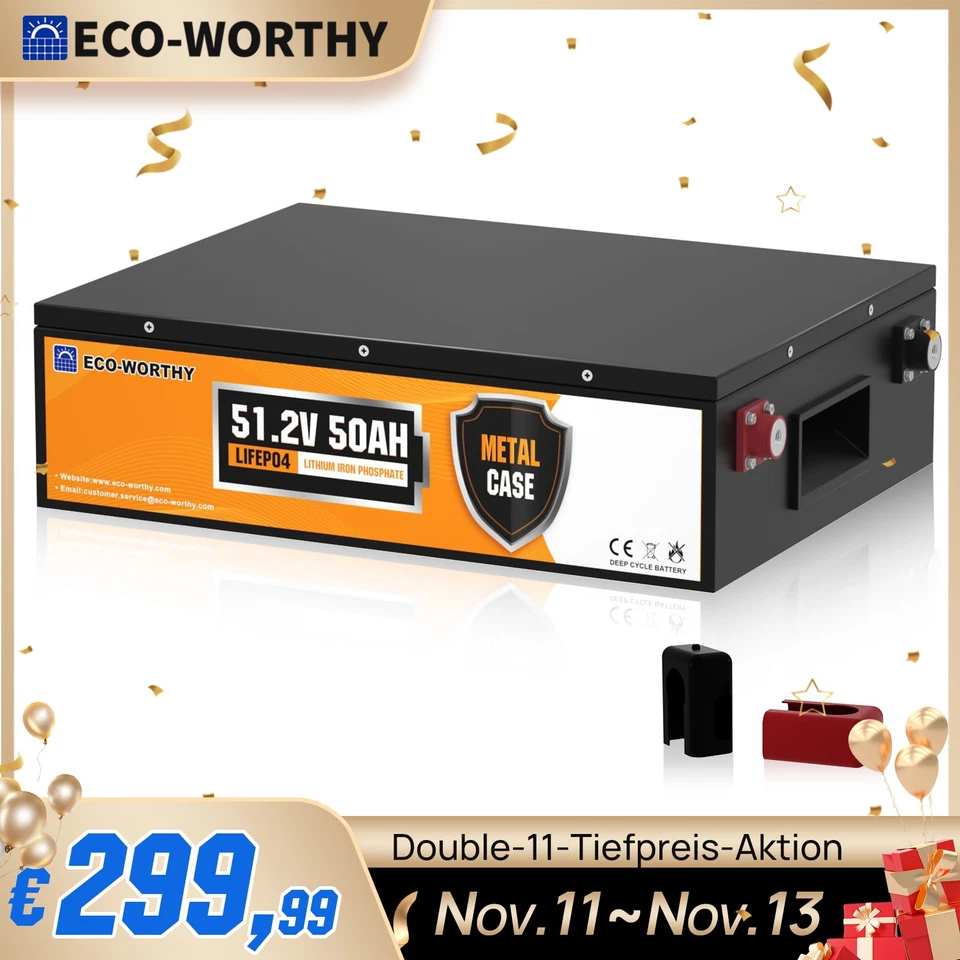 ECO-WORTHY 48V 50AH 100AH 200AH LiFePO4 Batterie 10,24kWh Speicher Akku mit BMS