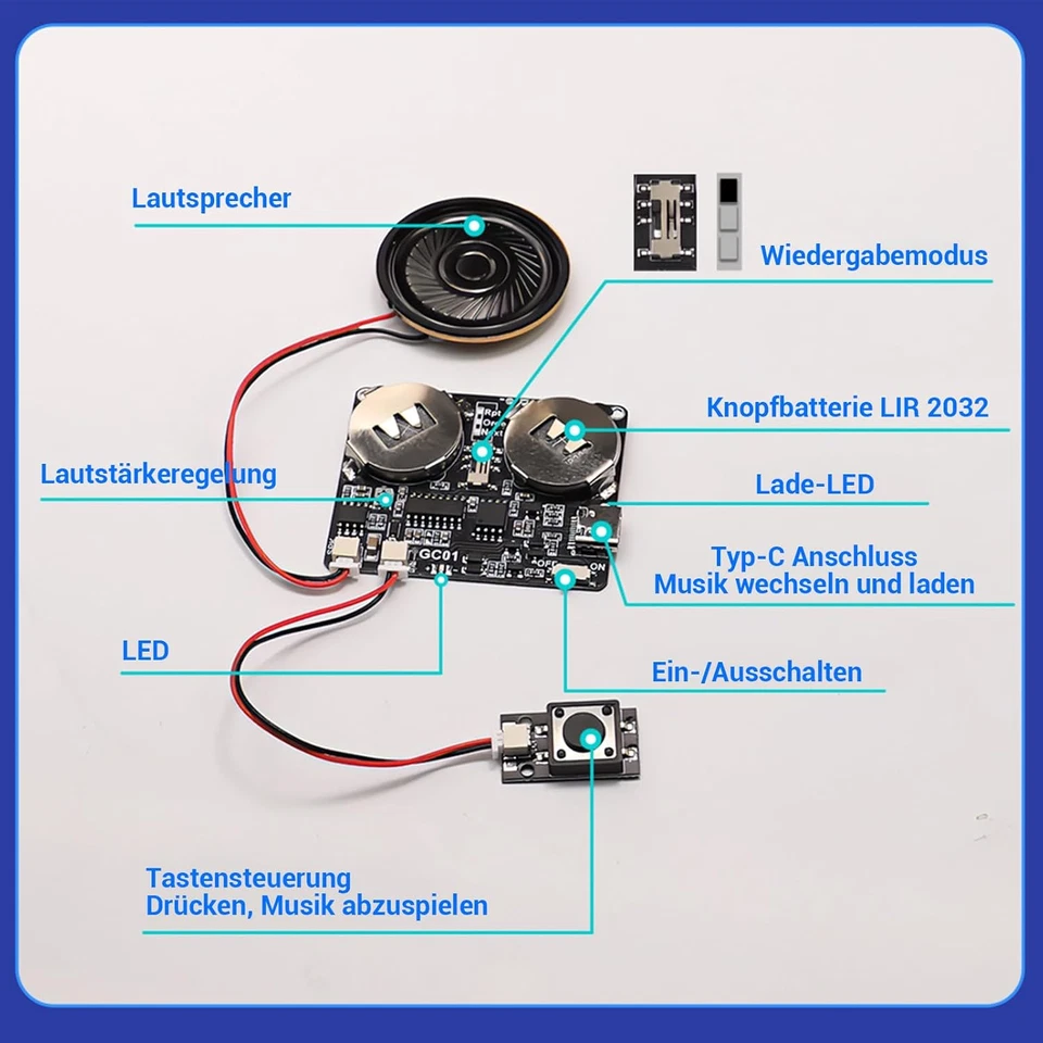 Sound Modul Tastensteuerung 8M MP3 WAV Musik Player mit Lautsprecher DIY - Bild 3 von 4