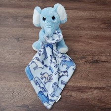 Little Beginnings Blue Elephant Animal Print Baby Security Blanket Lovey Plush