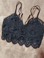 XS Anthropologie Womens Black Lace Crochet Bralette Top Crop