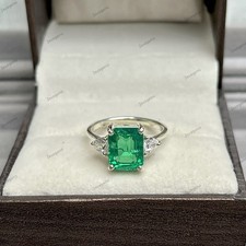 Luxury Lab-Created Emerald Ring 925 Sterling Silver Engagement Ring Gift For Her