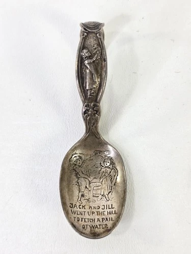 Wallace & Son's Sterling Baby Spoon Jack And Jill Kiss Me 3.5in Bent Spoon