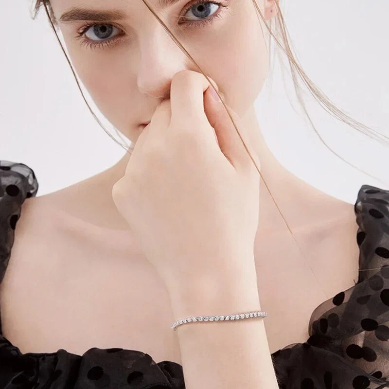 Роскошный теннисный браслет с пузырьками муассанит 4 мм D VVS1 серебро 925 пробы - Изображение 2 из 4