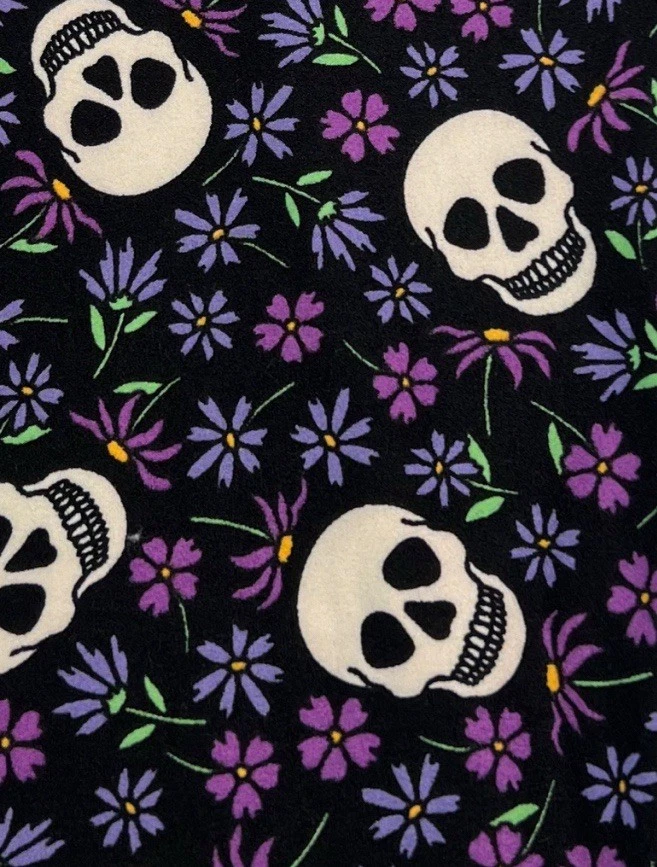 LuLaRoeLeggings OS One Size PURPLE WHITE Colorful Skull HALLOWEEN GRAVE Flower - Image 3 of 4