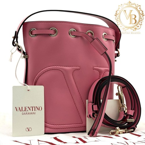 VALENTINO GARAVANI Women V Logo Drawstring Hand Bag Leather Pink from japan