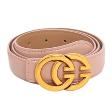 Double G Gold Buckle Pink Leather Belt, Luxury & Versatile