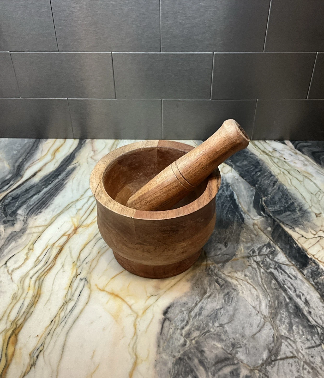Wooden Mortar And Pestle Antique 4 1/2 In X 6”