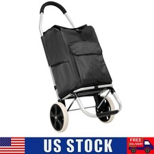 Foldable Shopping Cart Shopping Trolley with Wheels Oxford Waterproof Bag Black