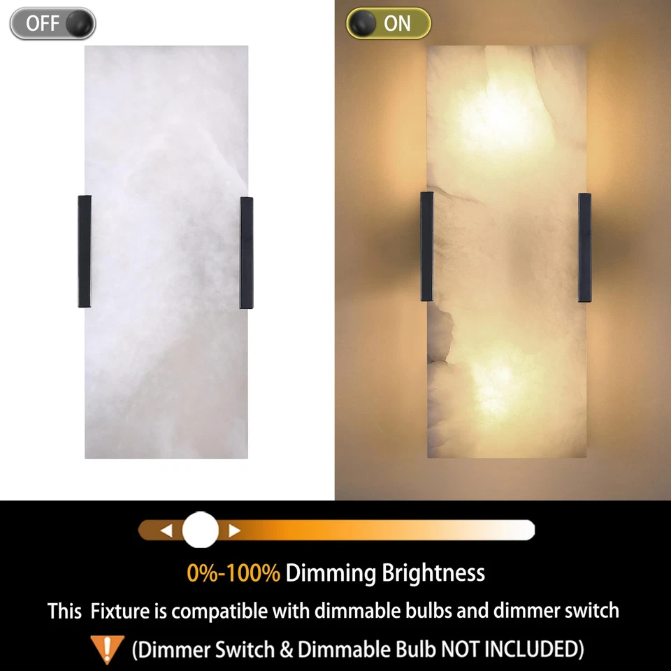 Pack de 2 Apliques de Pared de Baño 2 Luces 12" Cuadrados Naturales Mármol Alabastro Moderno... Foto 2 de 4