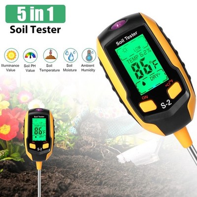 5 in1 LCD Digital Soil PH Meter Tester Temperature Sunlight Fertility Hygrometer