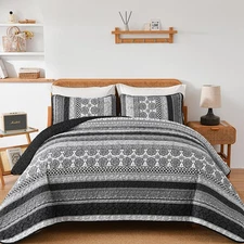 Boho Quilt Set King Size Grey 3-Piece Lightweight Bedspread 104"x90"