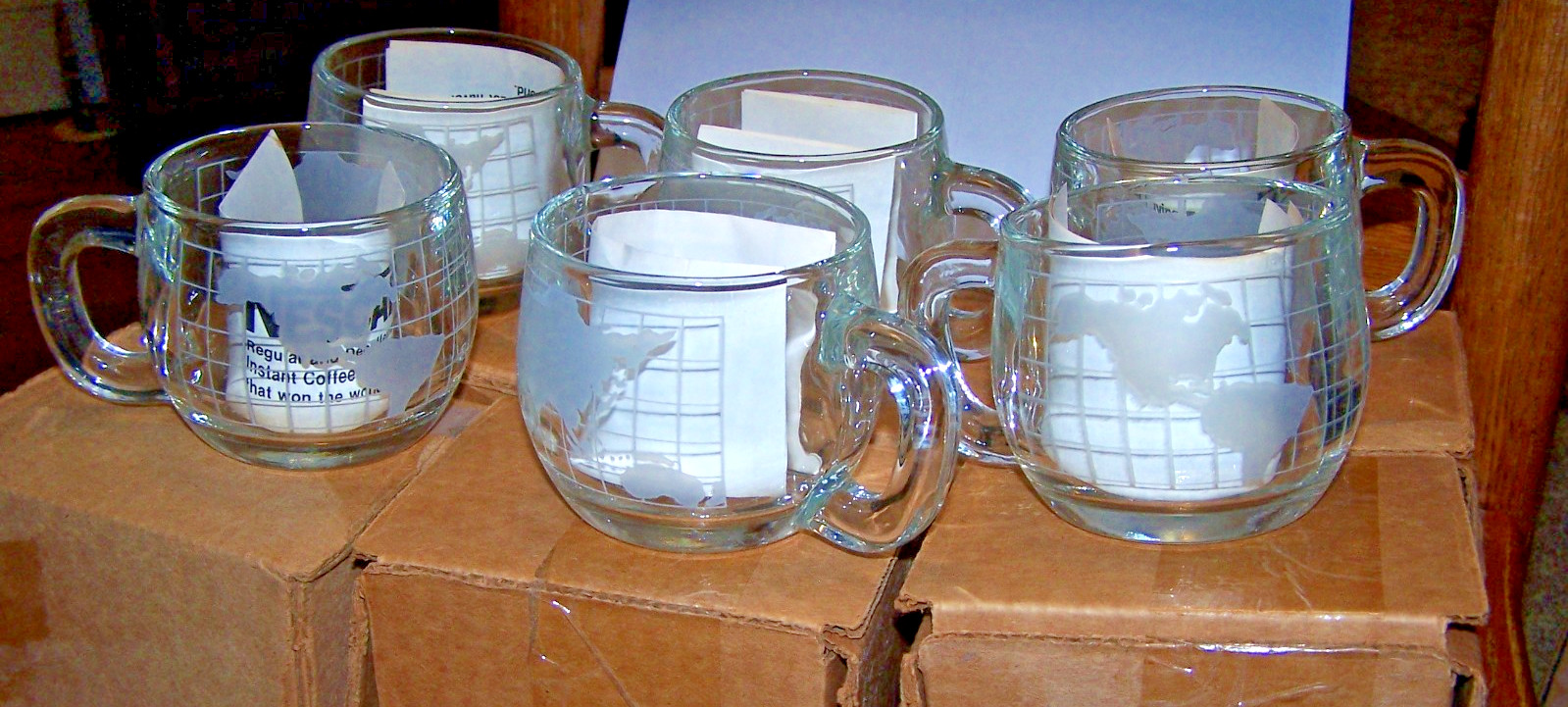 Set of 6 Vintage 1970s Nescafe Etched Glass World Globe Coff