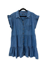 Tommy Hilfiger Women’s Chambray Denim Tiered Babydoll Shirt Dress Size 16 Button