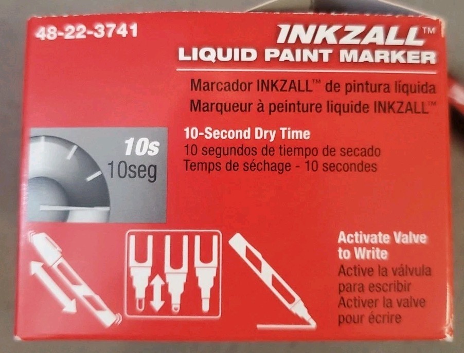 Milwaukee 48-22-3741 INKZALL Red Liquid Paint Marker Acrylic Nib Xylene ...