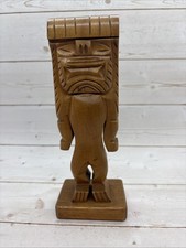 Hand Carved Wooden Tiki Statue 6-3/4 Tall Hawaiian Polynesian Ku Protection