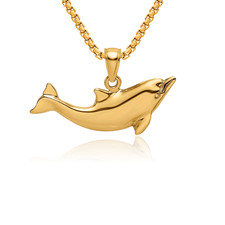 14K Solid Yellow Gold Dolphin Necklace