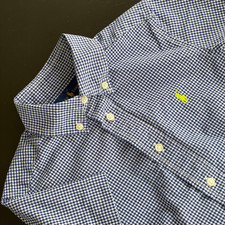 Ralph Lauren Boys Blue White Gingham Check Short Sleeve Button Down Shirt Size 5