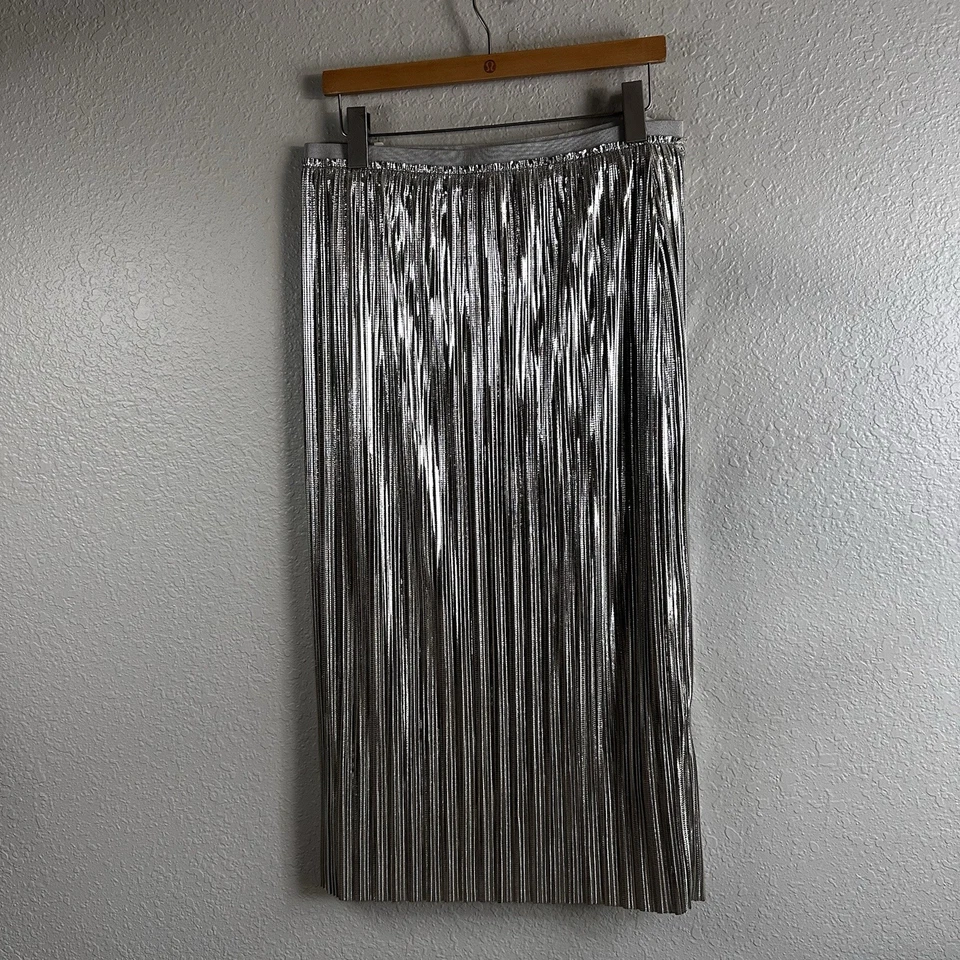 全新带标签 Anthropologie Maeve 银色 Eclat 中裙 12 Twee Artsy Eccentric Shinny — 第 3/4 张图片